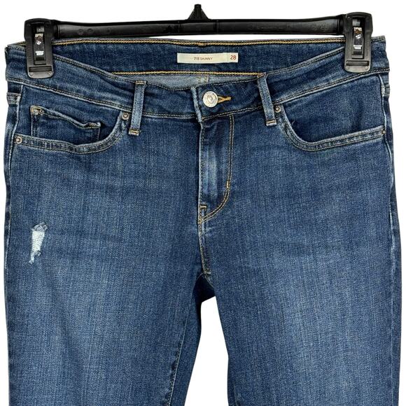 Levi’s 711 Womens SZ 28 Skinny Jeans Distressed Pockets Stretch Zip-Fly Low-Rise - Picture 2 of 12